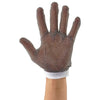 (Large, Medium, Small) Protective Mesh Glove 10/Pack made for meat processing, the rust-resistant 304l stainless steel rings that form these mesh gloves protect hands from cuts and punctures while deboning and butchering. Each glove is reversible and is fixed with a wrist strap that features a snap and cinch fastener to keep it secure.