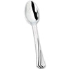 Polished silver plastic cutlery set includes a fork, knife, soup spoon, and teaspoon. Elegant, durable, and disposable, perfect for weddings, parties, and events. Adds sophistication to any occasion.