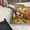 (Blue, Green, Black, Red, Yellow - 12", 16", 9") Utility Tong 6/Pack features a texturized non-slip polypropylene handle that is heat-resistant up to 220 degrees F. Long heavy-duty stainless steel utility tongs that feature a heat-resistant polypropylene coated handle. The color-coded handles on these utility tongs are designed to help you develop your own color-coded program to promote safety and reduce the risk of cross-contamination.