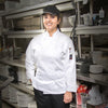(Black L, Black M, Black S, White L, White M, White S) Women's Jacket 12/Pack lightweight yet sturdy chef jacket is made from a 65/35 poly-cotton construction which is designed to withstand repeated washings. An excellent option for restaurants, catering companies, and other foodservice establishments to keep your staff looking sharp and professional in the kitchen. Tapered fit double-breasted chef jacket from Winco's Signature Chef apparel collection that has a thermometer/pen pocket.
