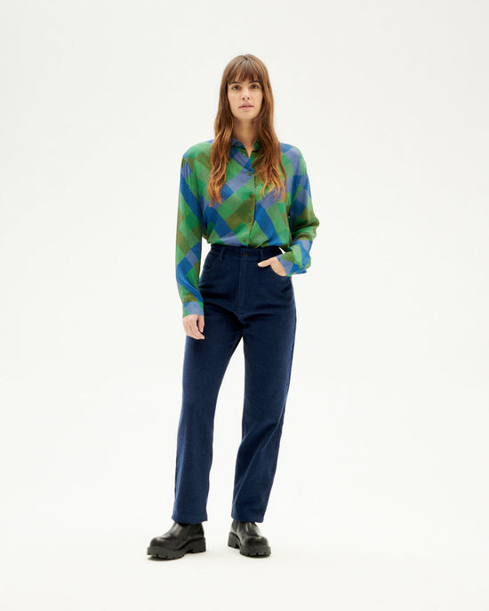 Corduroy green pants Nele organic cotton woman | Thinking MU