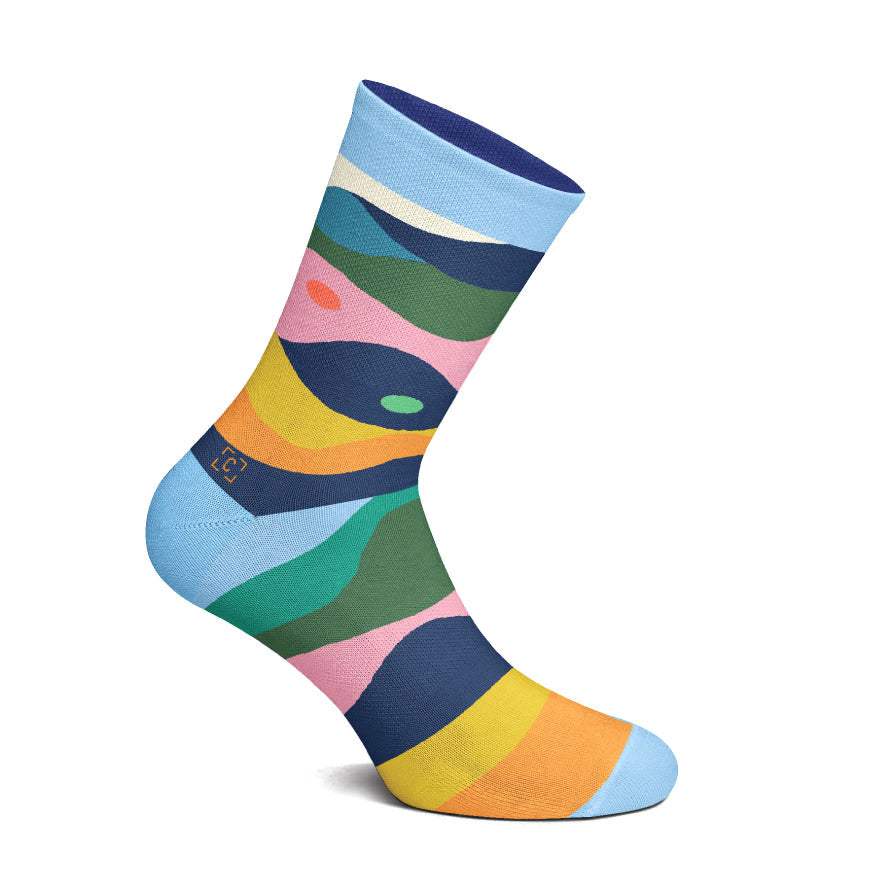 Xay Xay Vog Socks - Light Blue/Brown, Floral sock