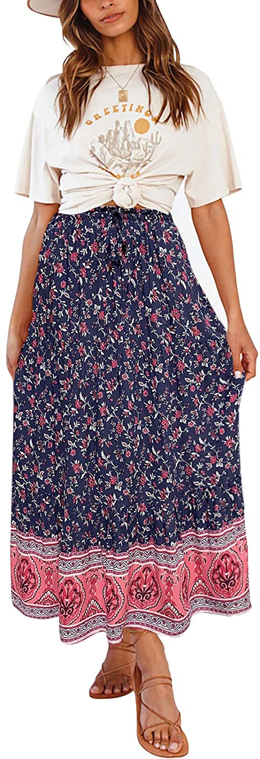 ZESICA Bohemian Floral Printed Maxi Skirt – zesica