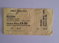Rush Vintage Unused Ticket 16th June 1980- Deeside