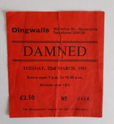 The Damned Vintage Used Ticket Stub - Newcastle 1983