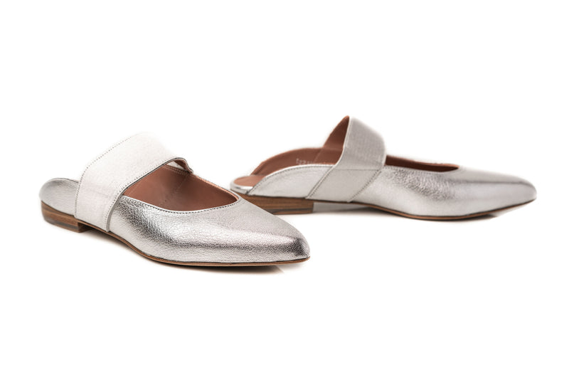 womens silver mule shoes