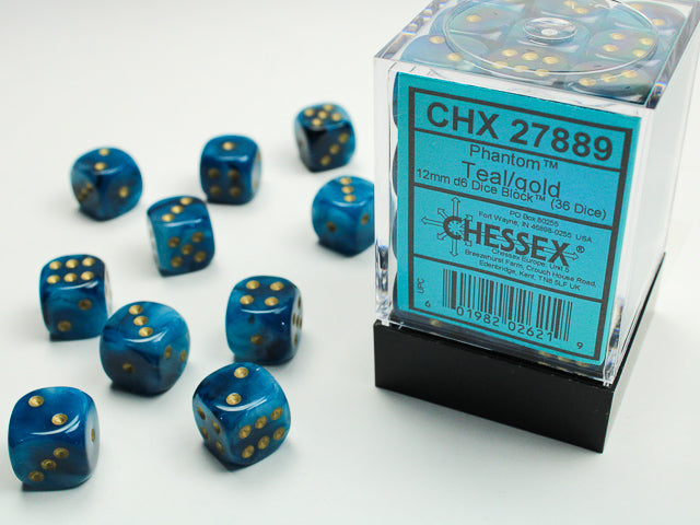 Chessex - 12D6 - Phantom - Teal/Gold Pips – Top Shelf Collection