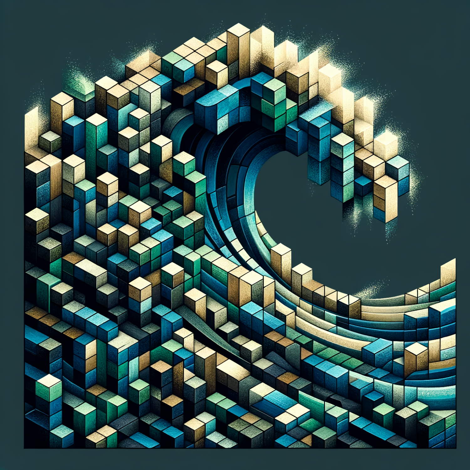Cubist Ocean Wave Mosaic Canvas