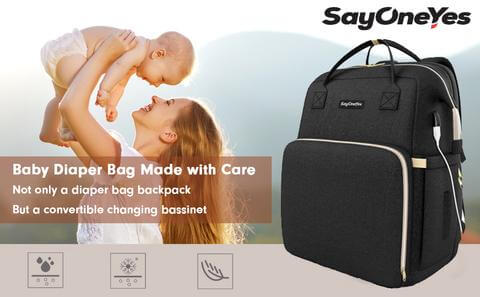 Diaper Bag with Changing Station Diaper Backpack with USB Charging Por –  SayOneYes Officials