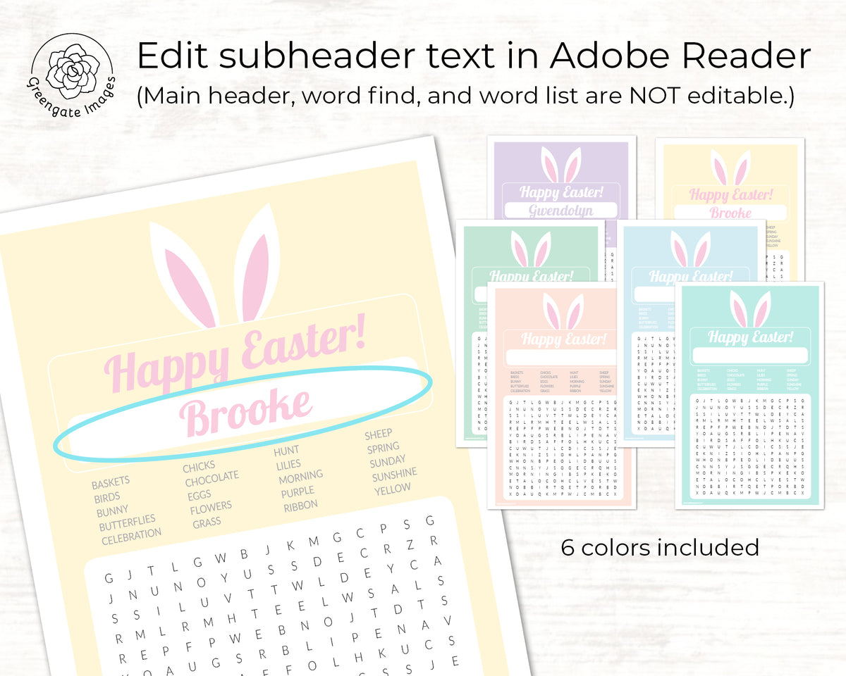 Easter Word Find Cards - Pastel Bunny Ears – Greengate Images