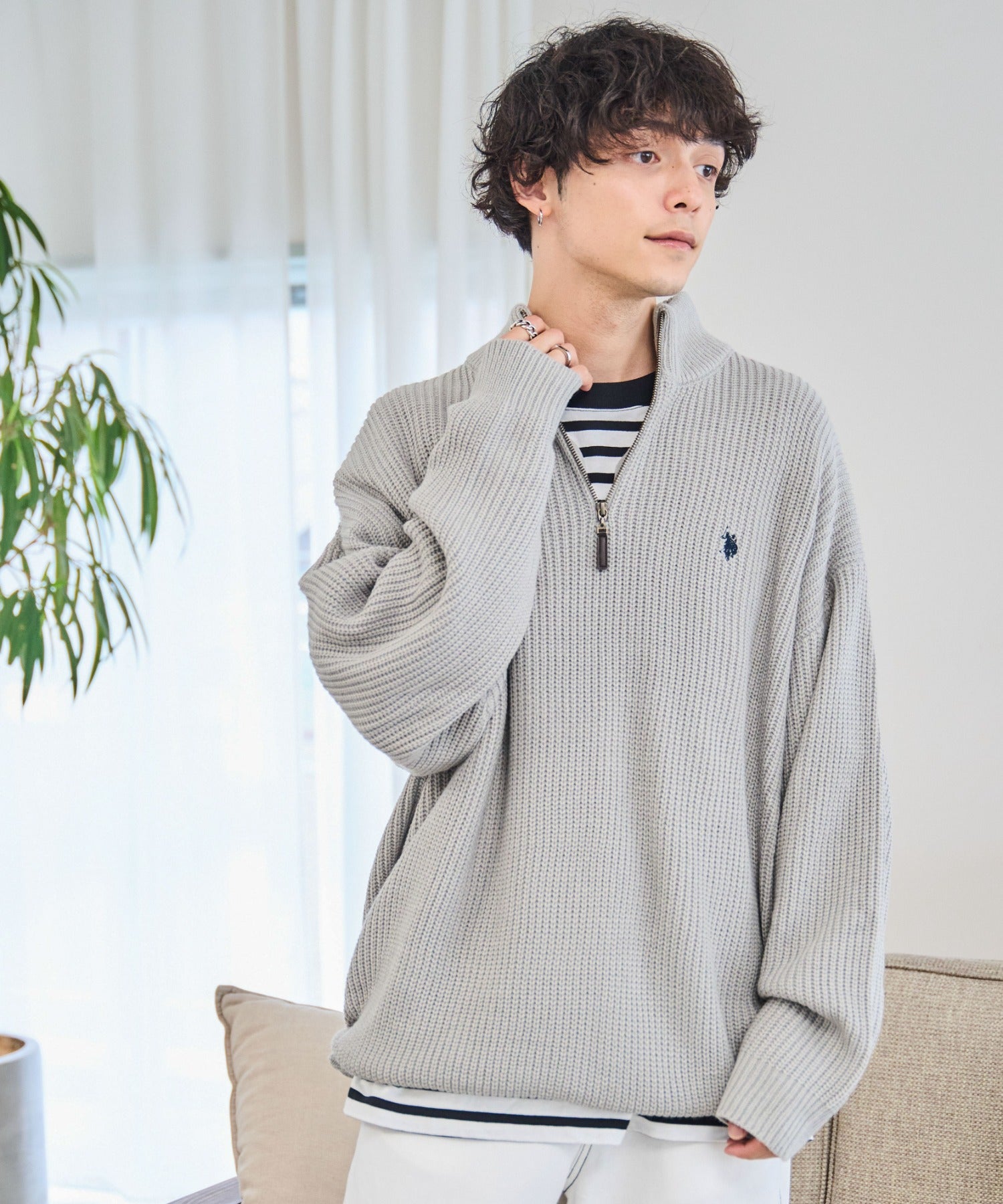 WEGOのU.S. POLO ASSN.|別注畔編みハーフジップセーター【WEB限定】