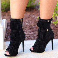 Fringe Peep Toe Buckle Strap Ankle shoe Boots 11+ - Divine Diva Beauty