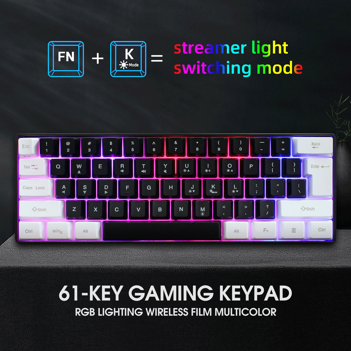 SNPURDIRI 60% Wired Gaming Keyboard, RGB Backlit Mechanical Feeling Ke ...