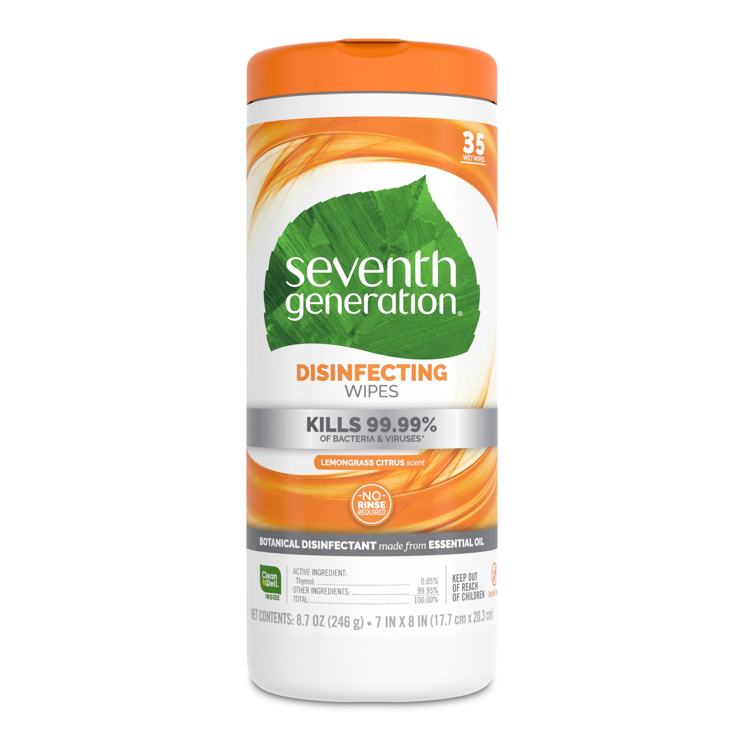 Seventh Generation Disinfectant Wipes, Lemongrass Citrus, 35 ct