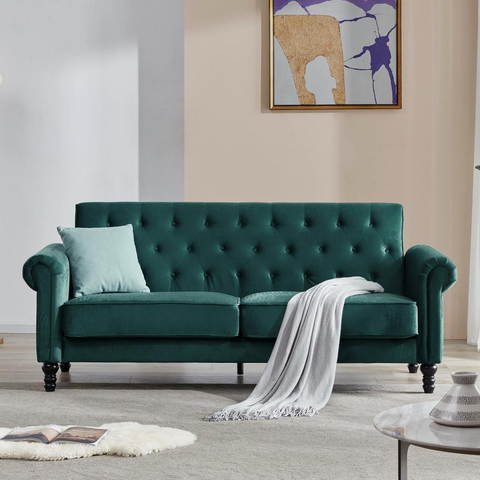 Classic Upholstered Velvet Fabric Tufted Sofa