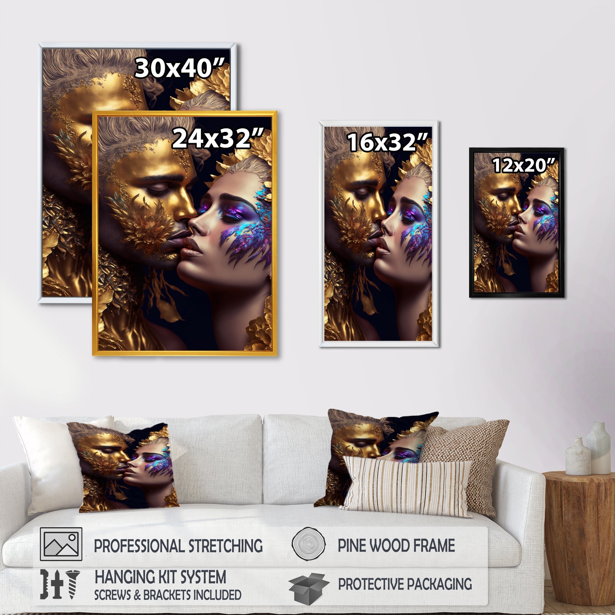 Black And Gold Couple Kissing Art III – Designart | Wall Art, Mirrors ...