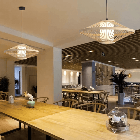 Asian Bamboo Lanterns hanging above restaurant table