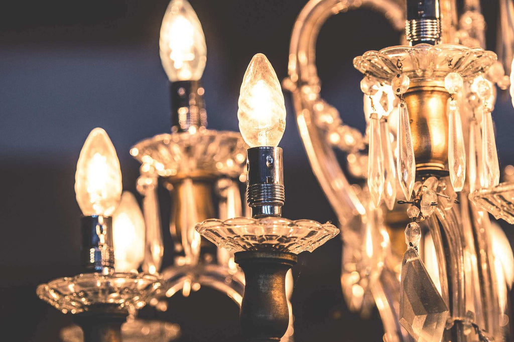 Close-up of chandelier light bulbs