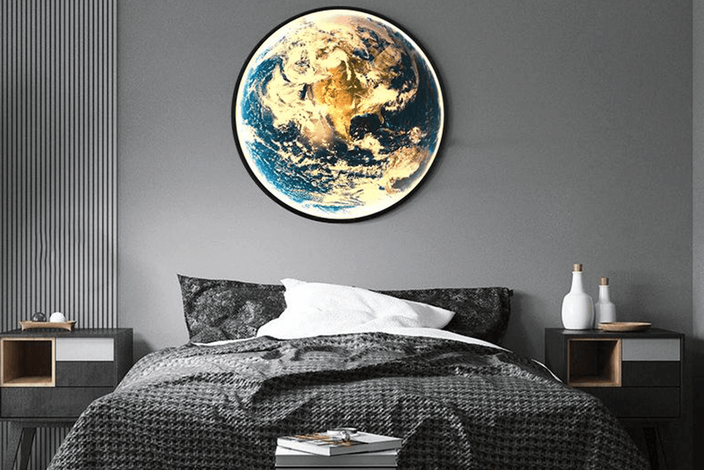 Earth Planet Wall Light above bed in bedroom