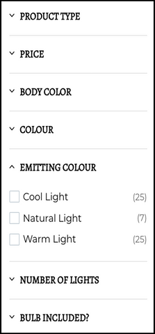 The Cavelight Store Navigation Menu screenshot