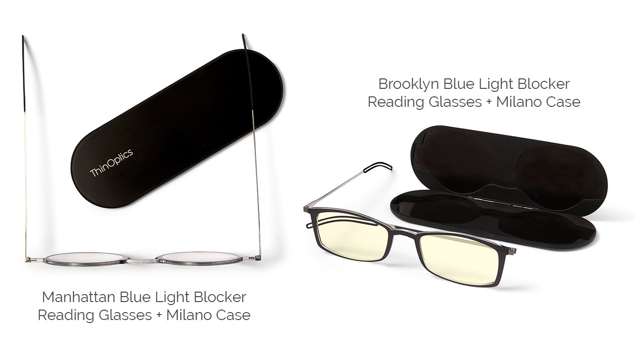 Manhattan and Brooklyn Blue Light Blocker Reading Glasses with the Milano Case