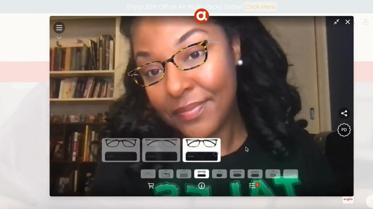 Woman using virtual try-on to see how a pair of Connect Reading Glasses would look on her