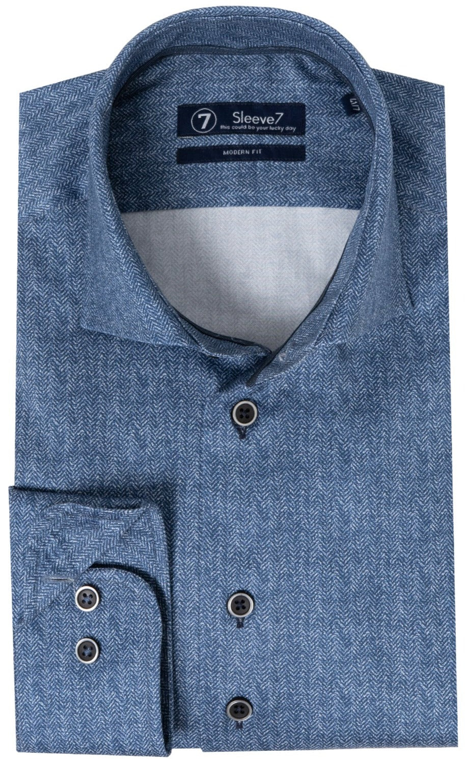 Kobalt Blauw Print Overhemd Mouwlengte 7 Sleeve7 – CJE