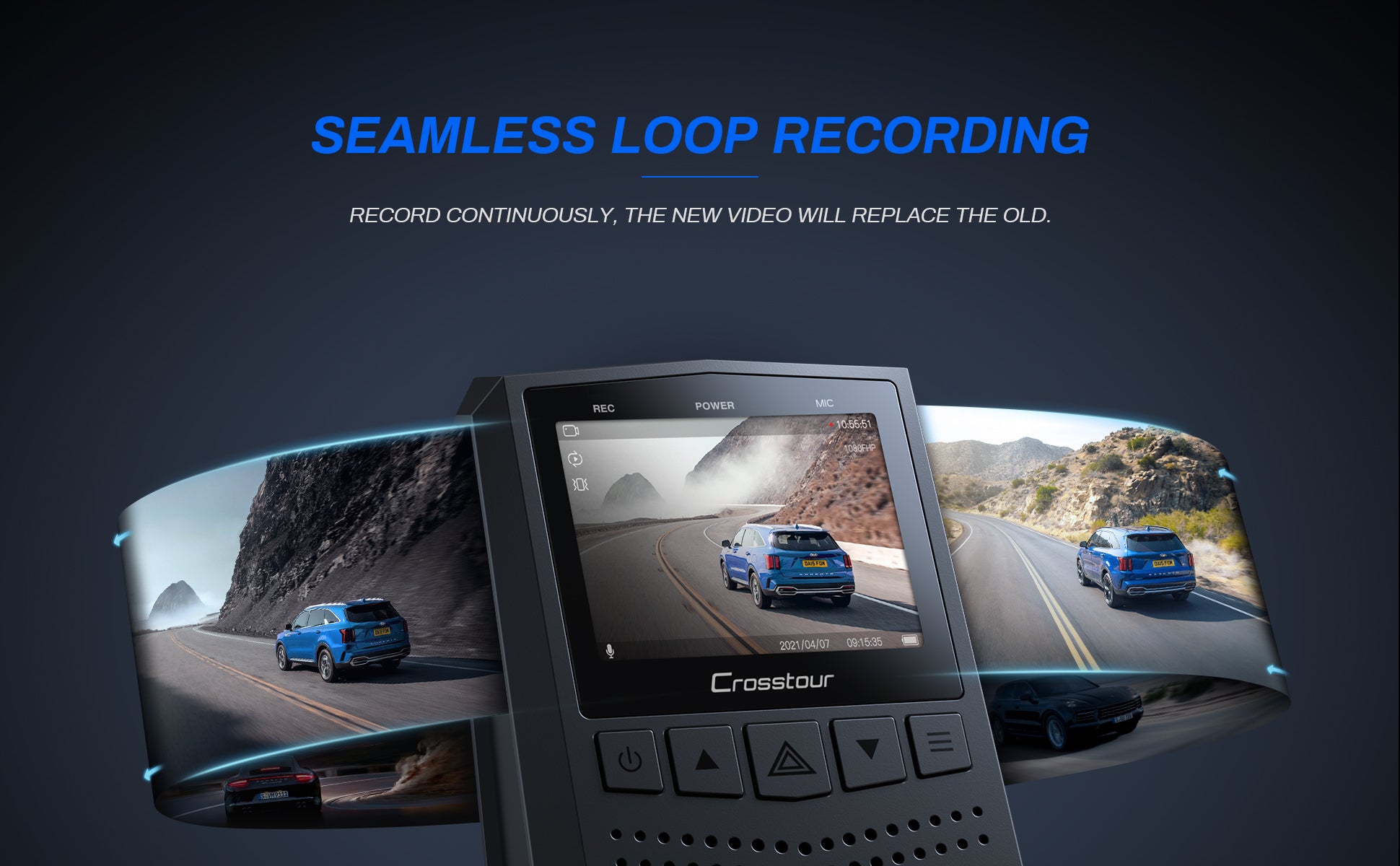 Crosstour Dash Cam, Full HD1080P, Loop Recording Motion Detection 