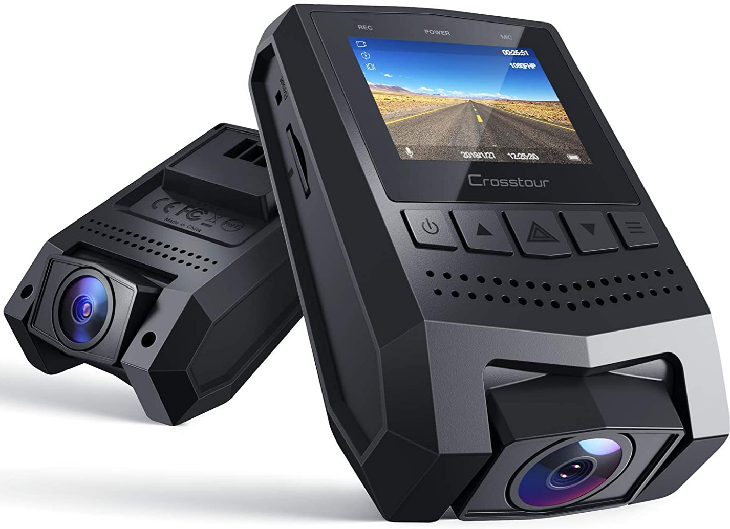 Crosstour CR600 Dual Dash Cam Front and Rear FHD 1080P Mini in Car Camera