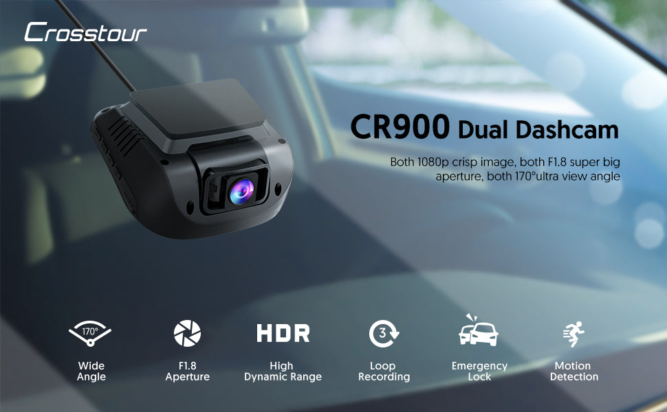 Dash Cam Both 1080p FHD Front and Rear Dual Lens in Car Camera Recorder Crosstou