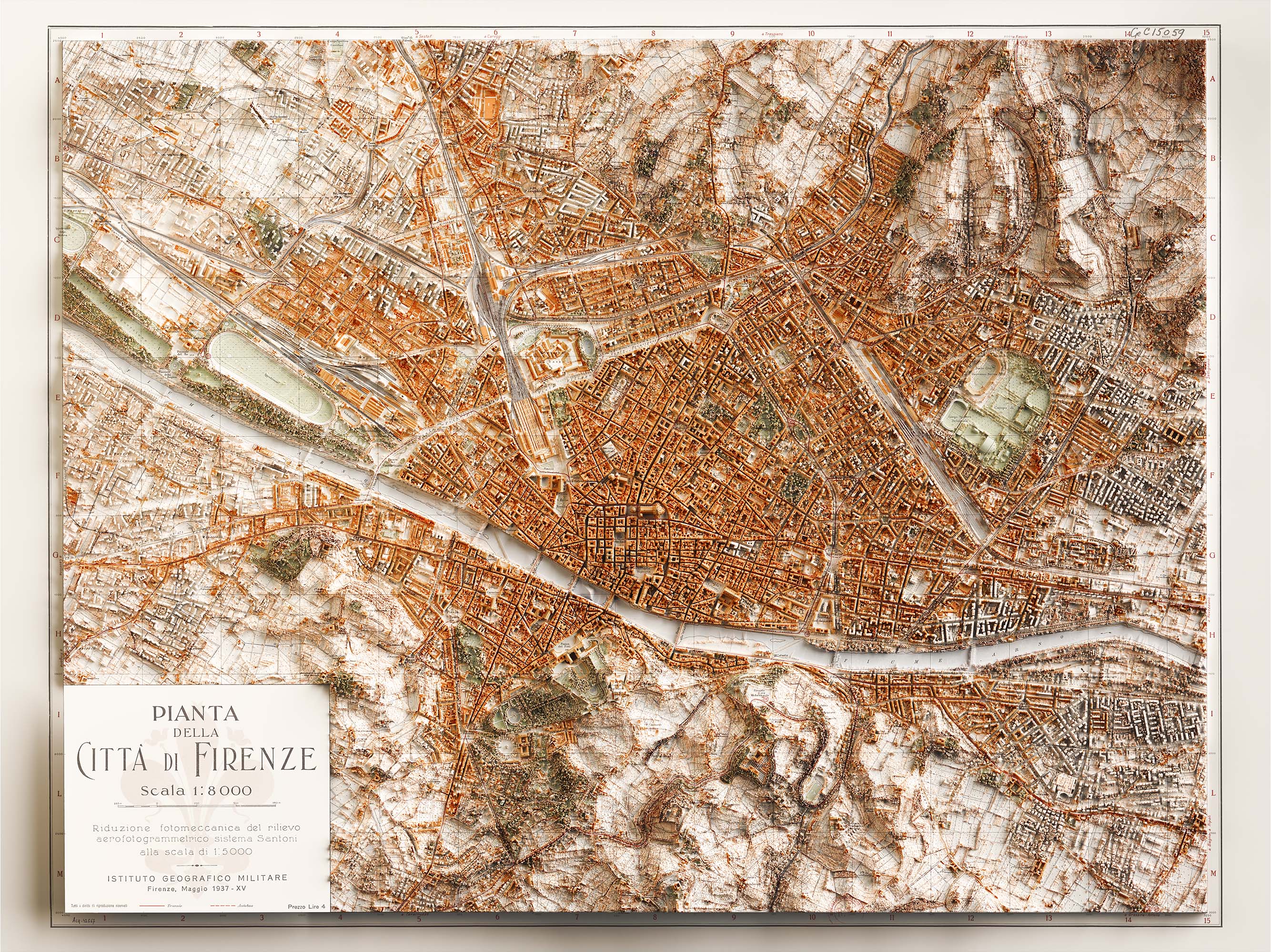 City map Florence 1936, shaded relief map