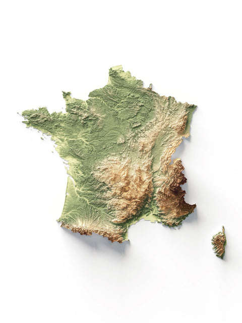 1905 France Relief Map 3D digitally-rendered | Poster