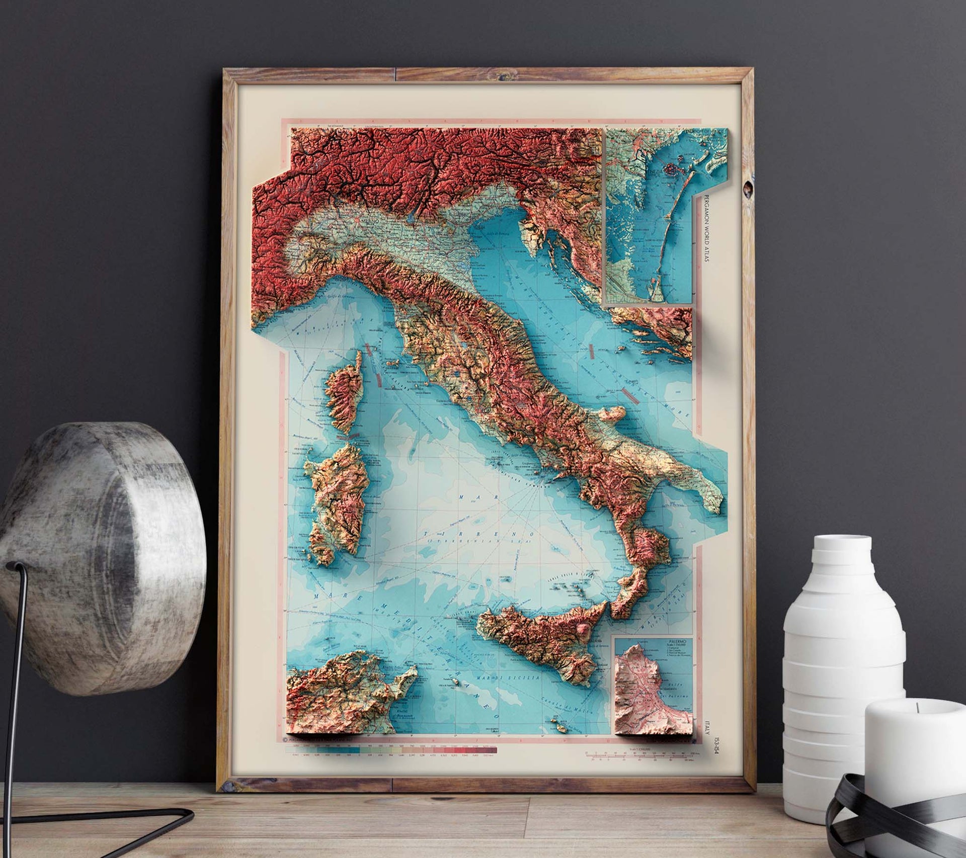 Italy Topographic Map 1967 Shaded Relief Map Fine Art Print Vizcart