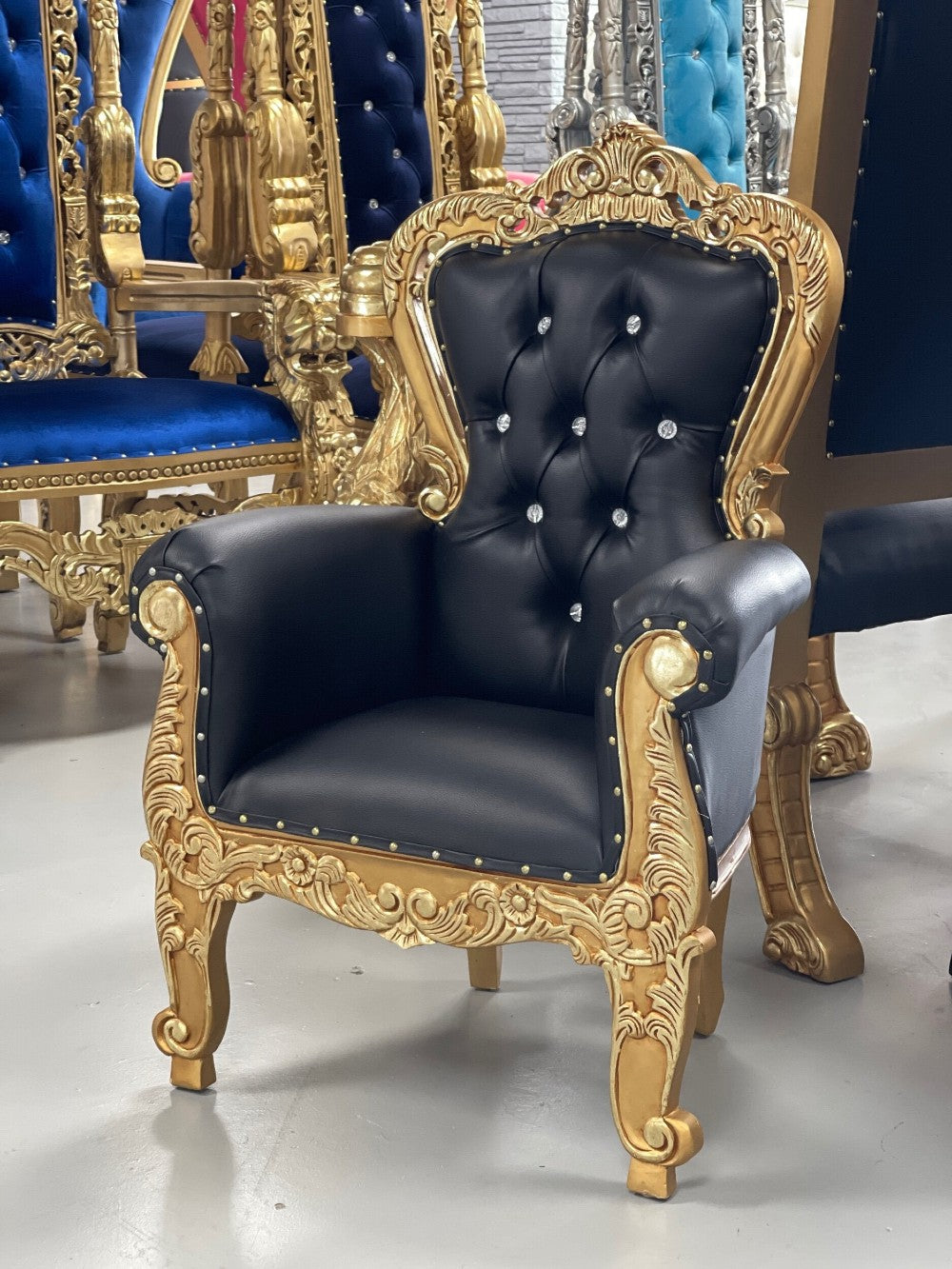 Toddler Black and Gold Throne Chair