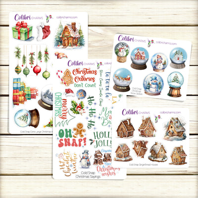 Christmas Planner Stickers, Cold Snap, Holiday Deco Stickers, Gingerbread House Deco, Snow Globe Planner Sticker Kit, Seasonal Planner  Stickers, ColibriCharms