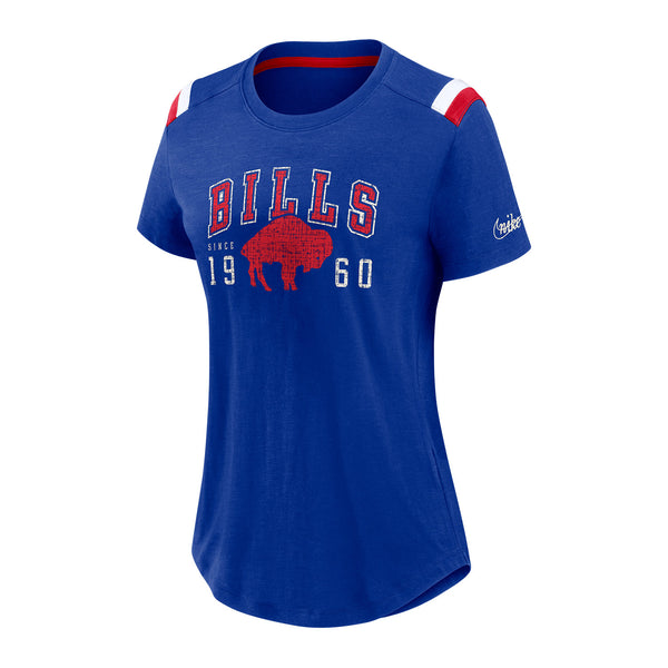 Ladies Nike Distressed Buffalo T-Shirt In Blue, Red & White - Front View