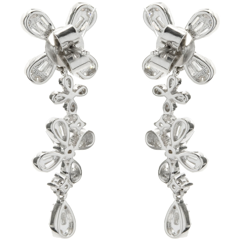 14 Karat White Gold Mosaic Set Diamond Flower Drop Earrings – The ...