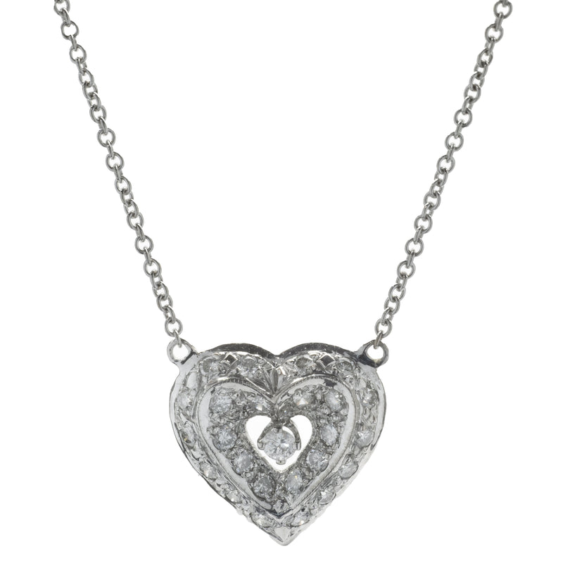 18 Karat White Gold Diamond Heart Necklace – The Estate Watch And ...