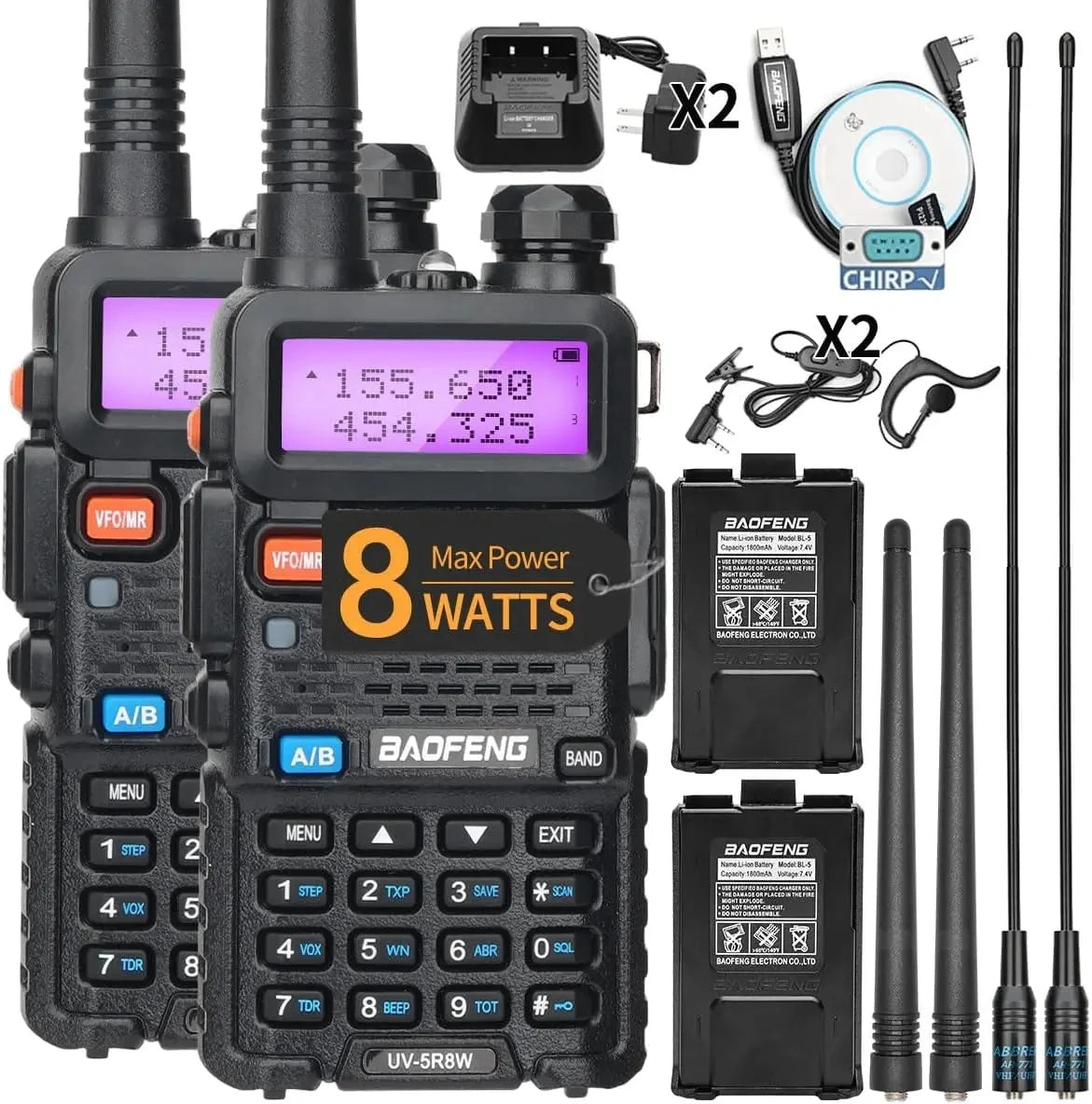 UV-5R 8W Dual Band Radio – High Power, Long Range (1 or 2PCS)
