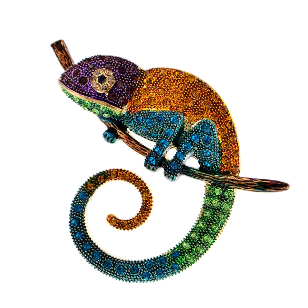 CINDY XIANG Large Lizard Chameleon Brooch Animal Coat Pin Rhinestone Fashion Jewelry Enamel Accessories Ornaments 3 Colors Pick