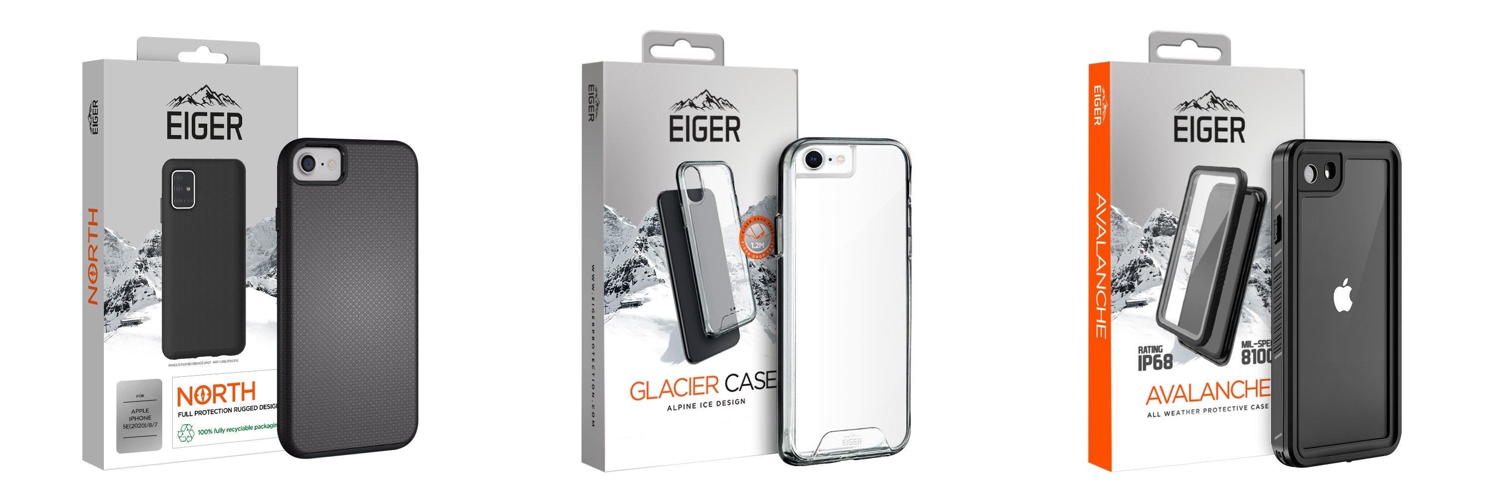 three cases for iphone se 2022 - black rugged case, clear case and case with built in screen protector case