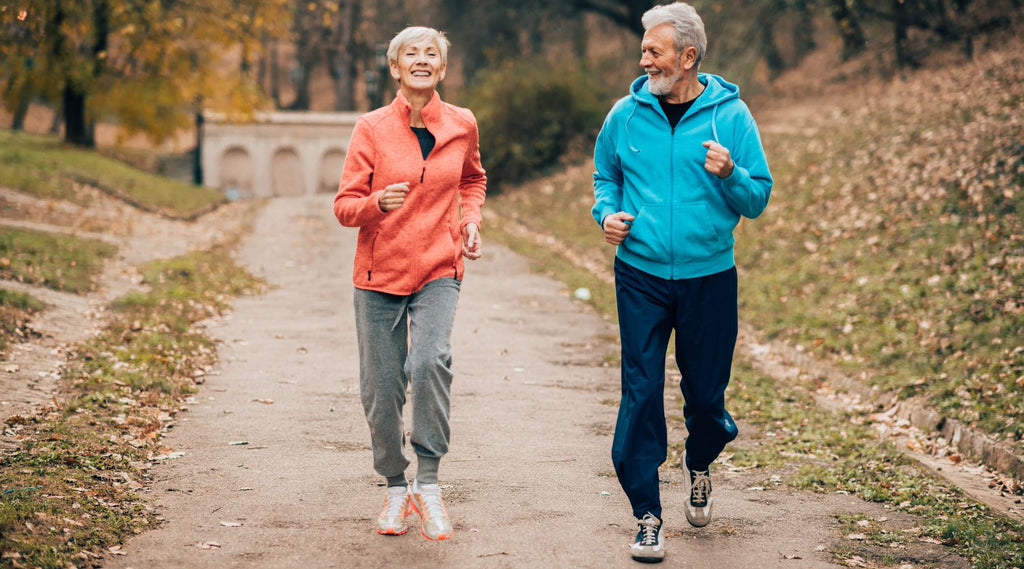 An old couple is jogging