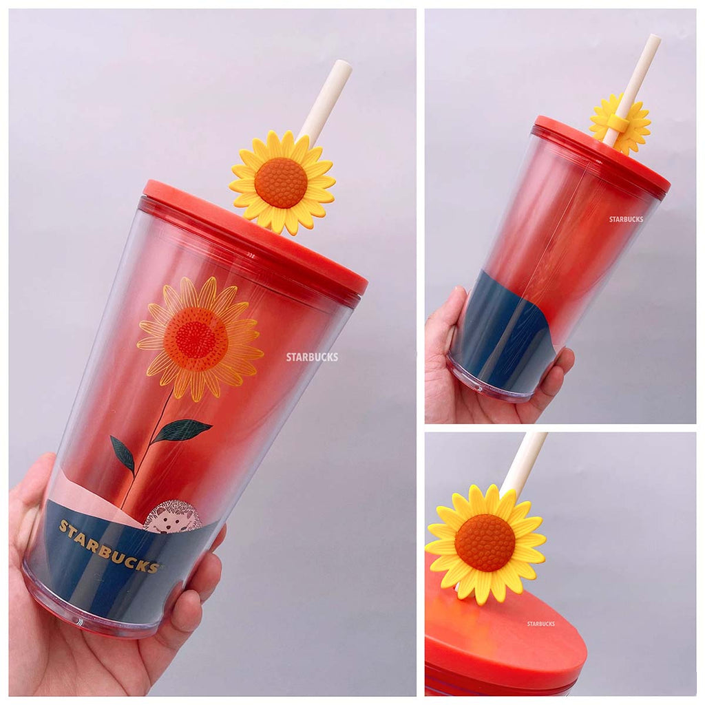 Starbucks 473ml/16oz Flower Cap Glass Cup with Straw