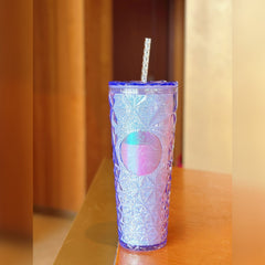 Starbucks Tumbler China sky blue gradient Glass Straw cup 18.6oz with