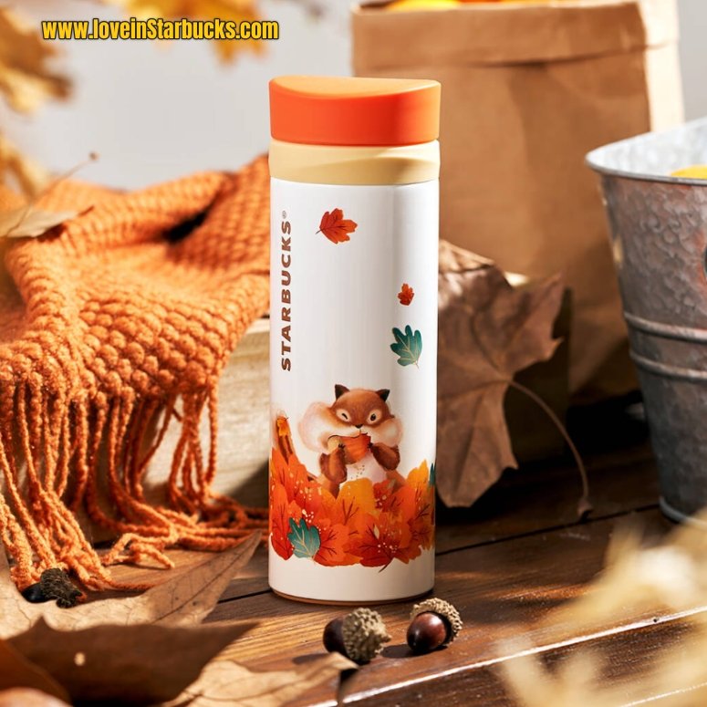 Starbucks Autumn Fox Maple Leaf Cup Tumbler Straw Dust Stopper