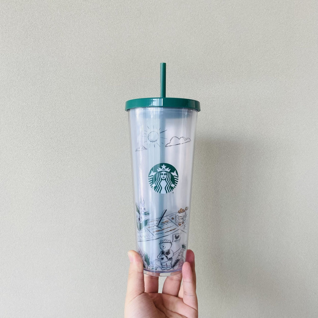 Starbucks China 2022 Green Marble Glitter Dome 24oz Straw Cup