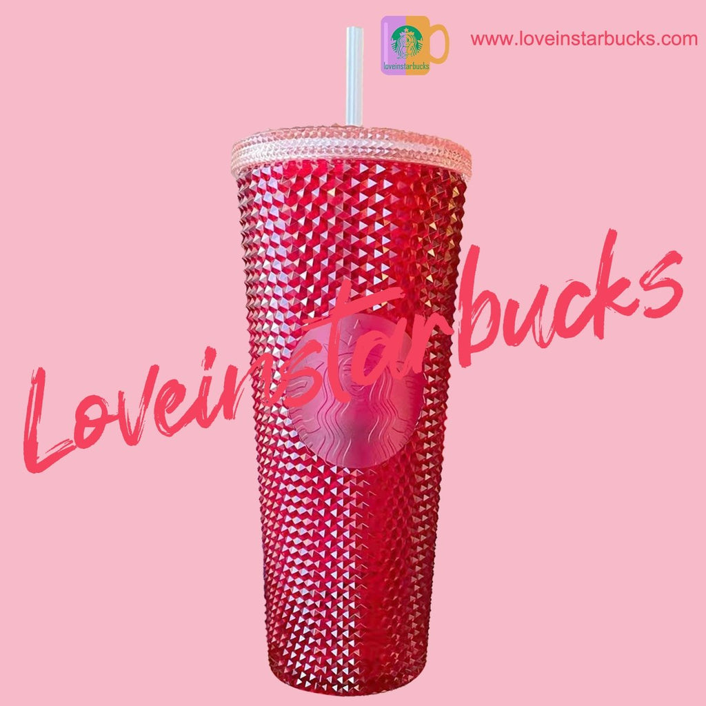 Starbucks Taiwan bling pink slick 24oz studded straw cup