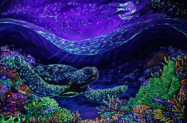Pisces Sea Turtle Artwork, Glowing Art