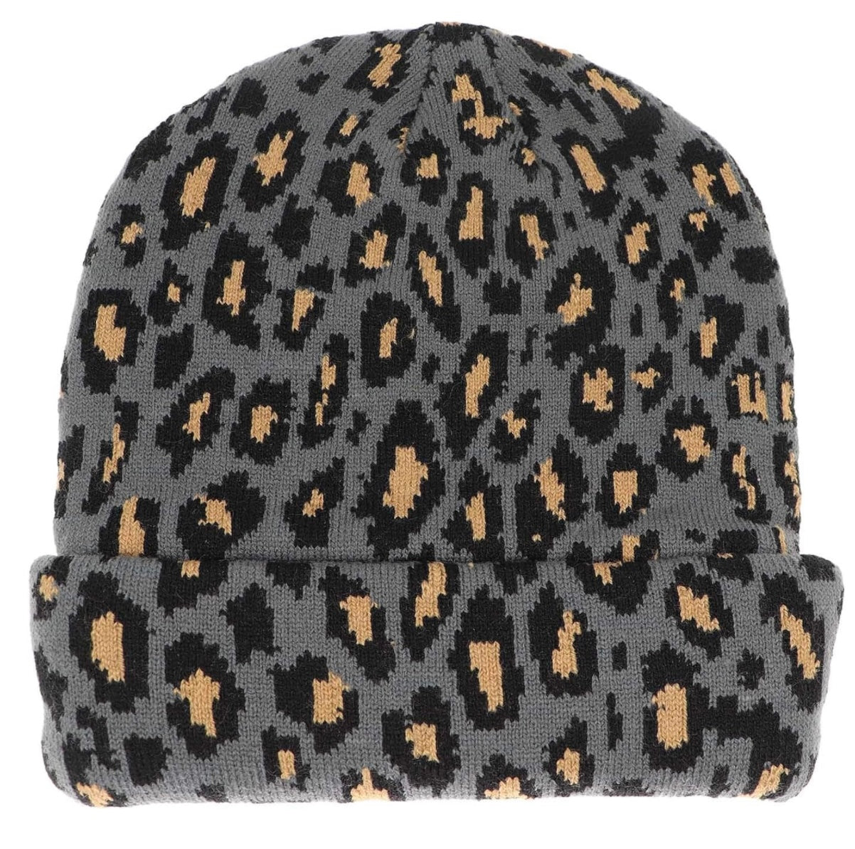 Grey leopard beanie