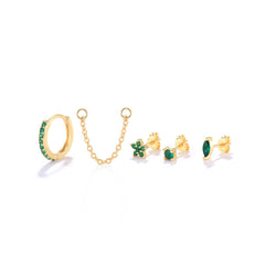 Green Czs Pave Chain Earring Stack - Moonlust Australia